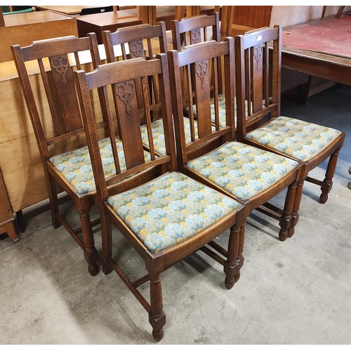 178 - A set of six early 20th Century oak dining chairs