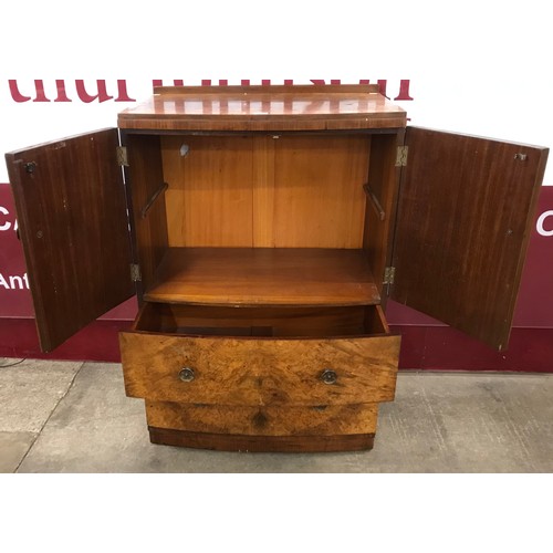 192 - An Art Deco burr walnut bowfront tallboy