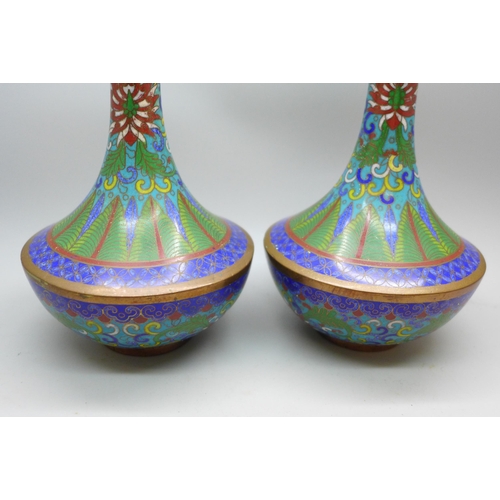 2033 - A pair of cloisonne stem vases, 16cm