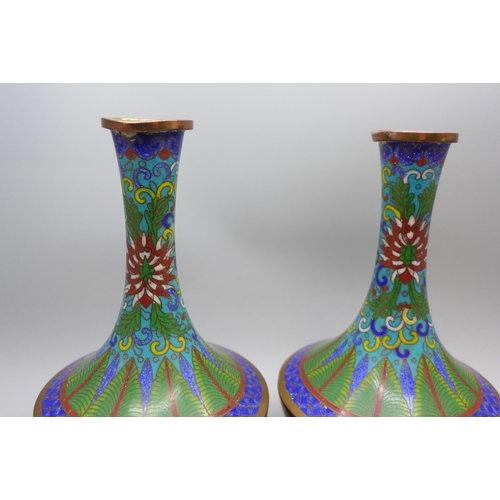 2033 - A pair of cloisonne stem vases, 16cm