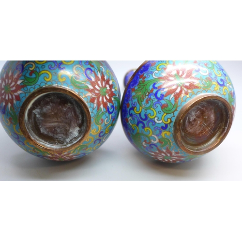 2033 - A pair of cloisonne stem vases, 16cm