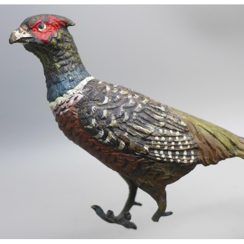 2038 - Two Austrian cold painted bronze figures, lizard and pheasant, pheasant a/f