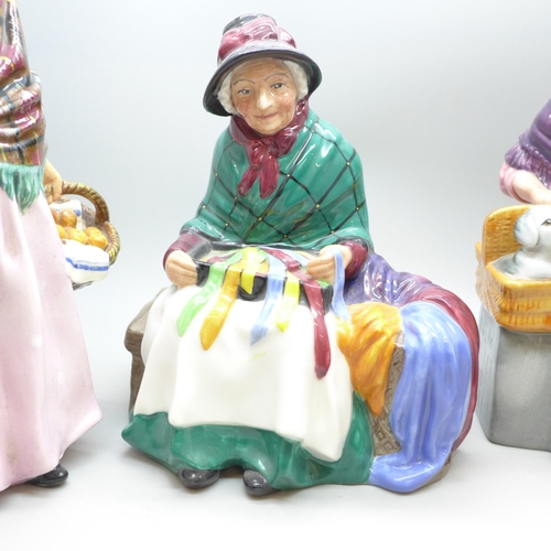 2043 - Three Royal Doulton figures; The Orange Lady, HN1759, Silks and Ribbons and New Companions