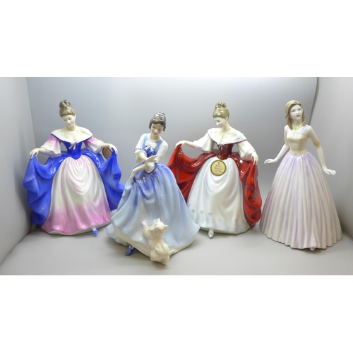 2044 - Four Royal Doulton ladies, red Sara and blue Sara, Happy Birthday 2003 and Lorraine