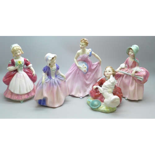 2045 - Five early Royal Doulton figures including Valerie and Bo Peep