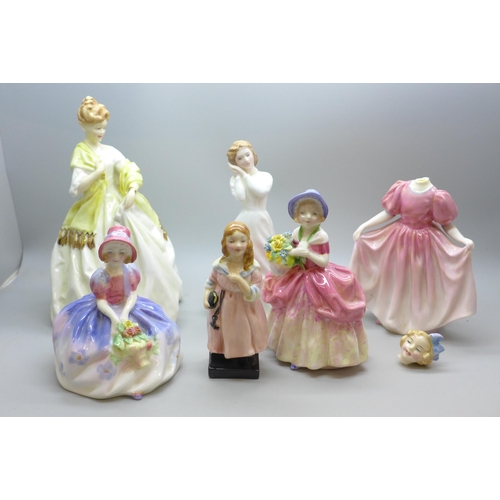 2047 - A Royal Worcester figure, First Dance, and five Royal Doulton figures of ladies