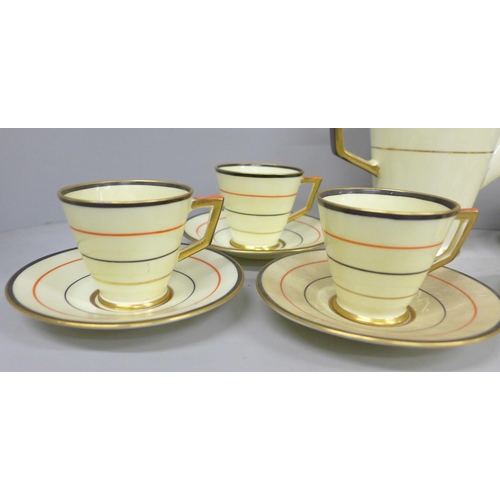 2054 - A Crown Staffordshire Art Deco six setting coffee set, with coffee pot, cream and sugar, 15 pieces