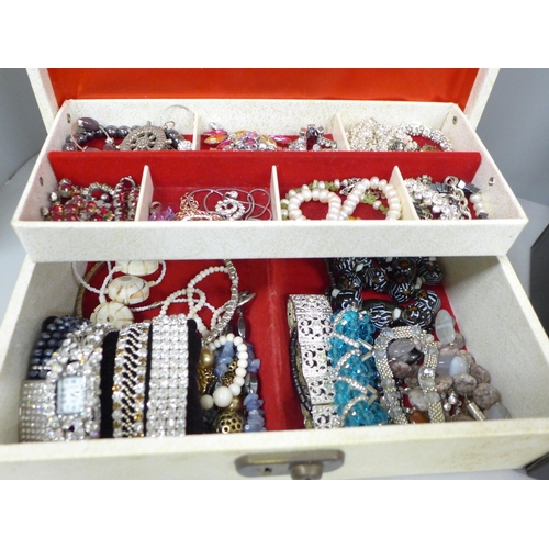 2062 - Two boxes of costume jewellery including diamante