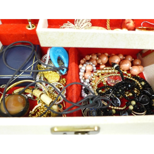 2065 - Jewellery box and contents including a Murano glass pendant, a Butler & Wilson brooch, etc.