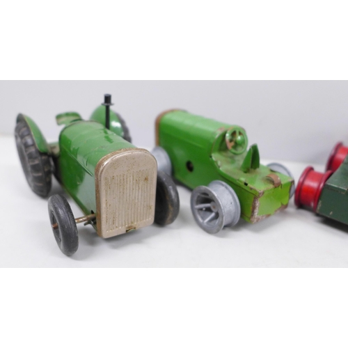 2068 - Five Tri-ang Minic Toys clockwork tractors