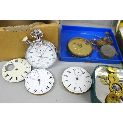 2082 - Assorted pocket and wristwatches, for spares/repairs, Lemania stopwatch lacking case back