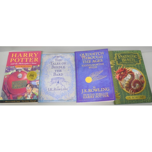 2124 - Four Harry Potter first edition books, plus seven other J K Rowling books and a folder of Harry Pott... 