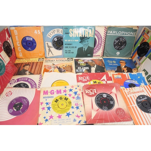 2155 - A collection of 50s/60s 45rpm vinyl records to include Elvis, Bobby Darrin, Jimmy Justice, Frank Sin... 