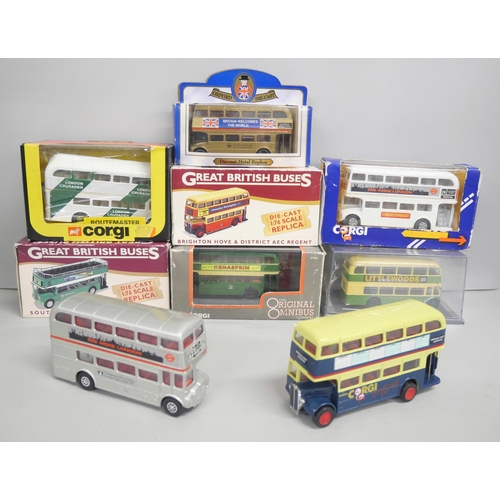 2156 - A collection of nineteen die-cast model buses including EFE, Corgi, and Atlas Editions Great Britain... 