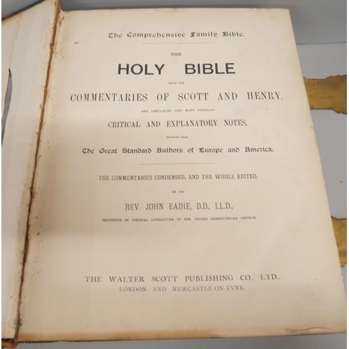 2161 - A 19th Century Victorian The Comprehensive Family Holy Bible with the commentaries of Scott and Henr... 