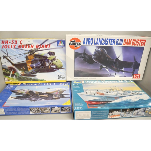 2167 - A collection of model aircraft and one ship to include Airfix, Revell and Heller. Models including T... 