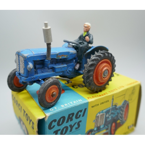 2196 - A Corgi Toys No.60 Fordson 'Power Major' Tractor with driver, boxed, 1960s