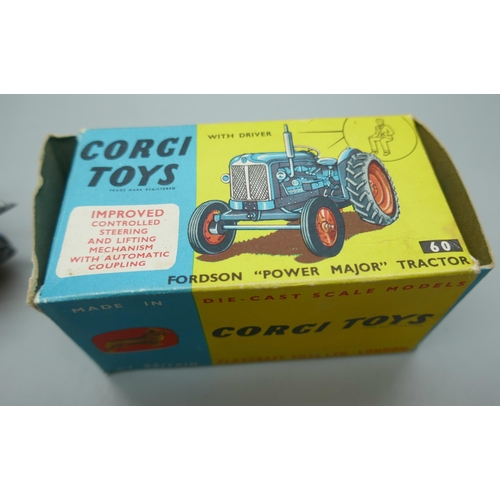 2196 - A Corgi Toys No.60 Fordson 'Power Major' Tractor with driver, boxed, 1960s