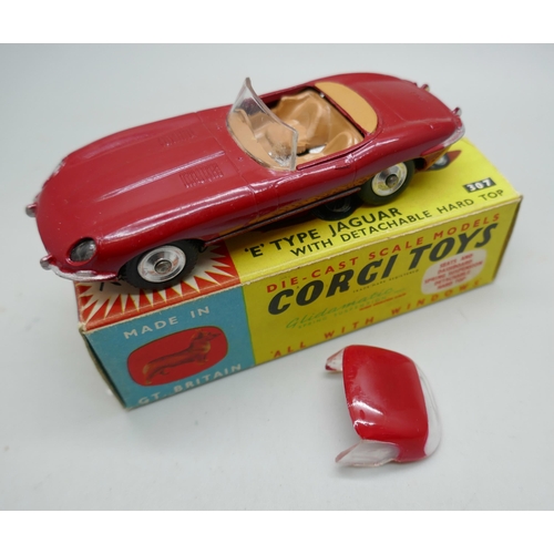 2197 - A Corgi Toys No.307 'E' Type Jaguar with detachable hard top, boxed, 1960s