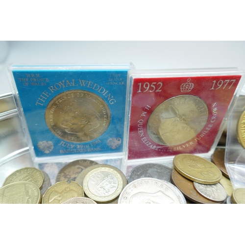 2201 - A collection of British and foreign coins, etc., (replica Edward VII coin included)