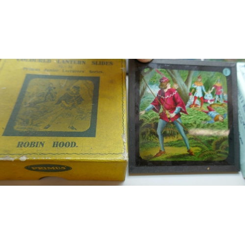 2208 - Three boxes of Primus coloured lantern slides, Peter Pan in three chapters, plus five other box sets... 