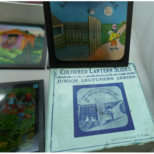 2208 - Three boxes of Primus coloured lantern slides, Peter Pan in three chapters, plus five other box sets... 