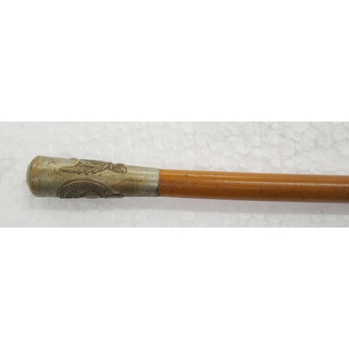 2210 - A military Royal Artillery swagger stick with crest to metal top