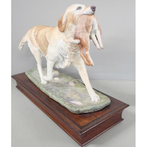 2212 - A limited edition Albany Fine China Co. model of a retriever mounted on wooden plinth, modelled by N... 