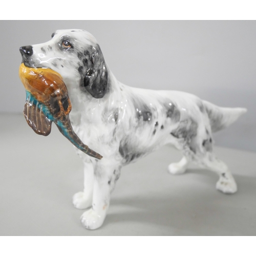 2212 - A limited edition Albany Fine China Co. model of a retriever mounted on wooden plinth, modelled by N... 