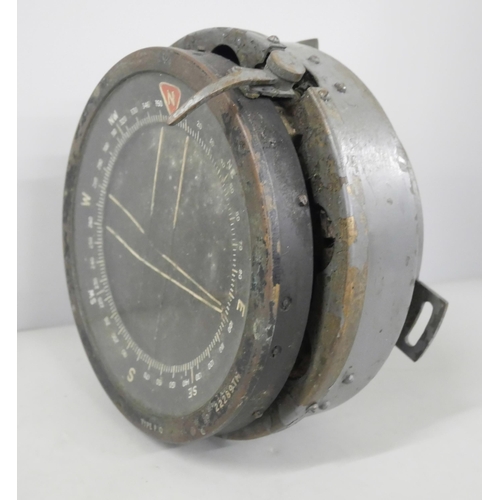 2215 - A P10 aircraft Royal Air Force compass, WWII, stamped with broad arrow