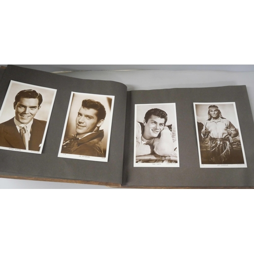 2218 - A collection of film memorabilia, includes photograph album with many film stars, Errol Flynn, Tony ... 