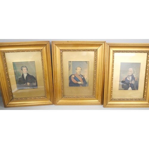 2220 - Three Baxter portrait prints in gilded frames, together with other Baxter prints and a silk