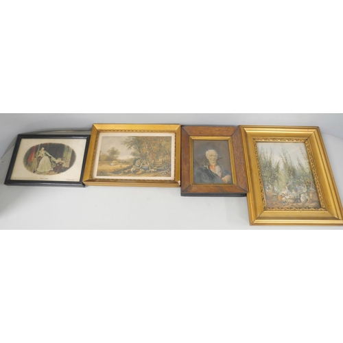 2220 - Three Baxter portrait prints in gilded frames, together with other Baxter prints and a silk