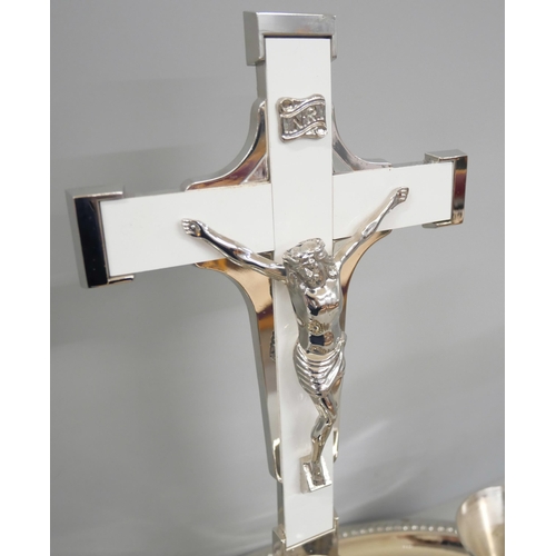 2230 - A silver plated Communion set comprising of crucifix, tray, and various small bowls