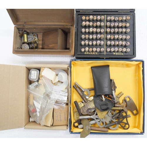 2237 - A box of watches, parts, straps, a case of watchmakers spare parts and clock keys **PLEASE NOTE THIS... 