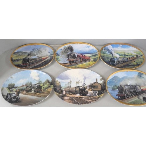 2248 - A collection of limited edition Davenport pottery Bradford Exchange train related collector plates a... 