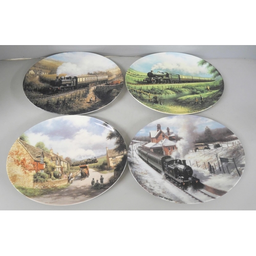 2248 - A collection of limited edition Davenport pottery Bradford Exchange train related collector plates a... 