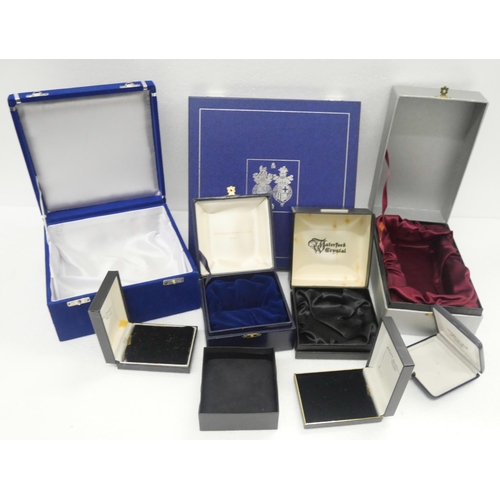 2274 - A four drawer document case and a box of jewellery, watch boxes and boxes for glass, china and silve... 