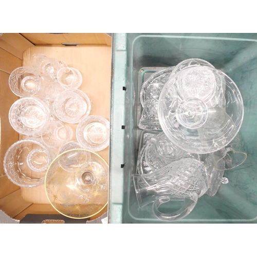 2275 - Two boxes of mixed crystal and glass, including eight jugs, three heavy bowls, dishes, etc **PLEASE ... 