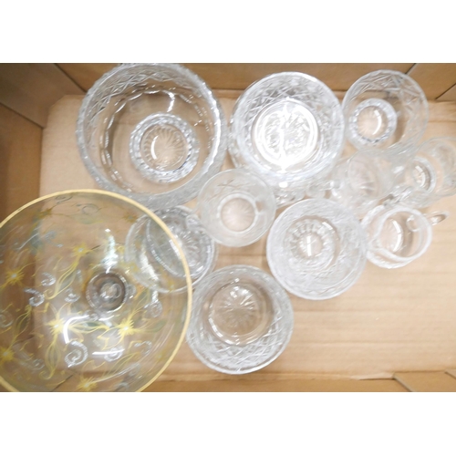 2275 - Two boxes of mixed crystal and glass, including eight jugs, three heavy bowls, dishes, etc **PLEASE ... 