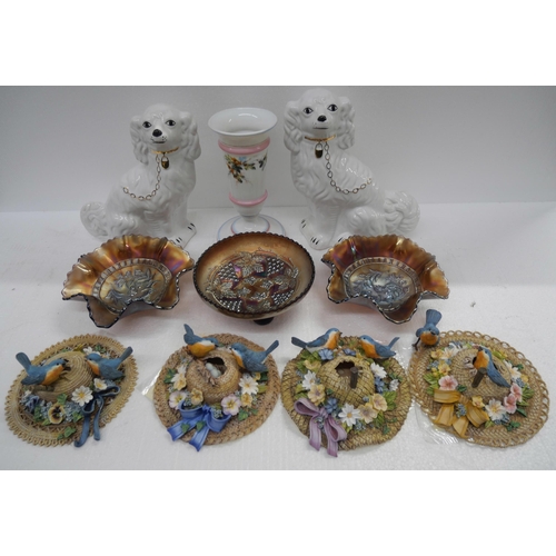 2277 - Two Staffordshire Spaniel porcelain dogs and four Bradford exchange easter bonnets with certificates... 