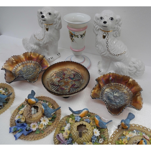 2277 - Two Staffordshire Spaniel porcelain dogs and four Bradford exchange easter bonnets with certificates... 