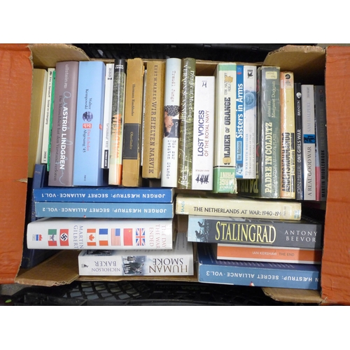 2281 - Eighteen boxes of assorted hardback and paperback books, a mix of German and English language, milit... 