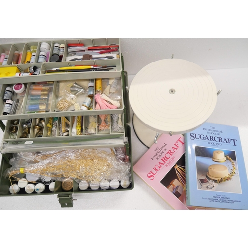 2286 - Two boxes of cake decorating and sugarcraft items, including stand, accessories, etc. *THIS LOT IS N... 