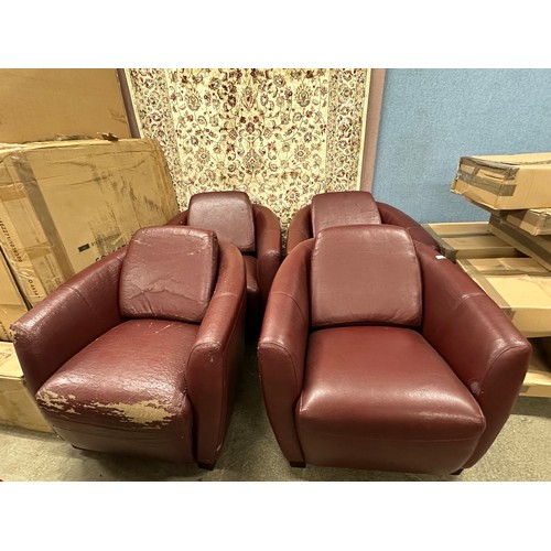 3263 - A set of four oxblood tub chairs - (worn/damaged)