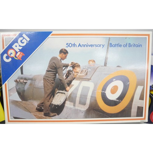 2153 - Seven Corgi vehicles to include 50th Anniversary Battle of Britain field vehicles, Morris Minor Van,... 