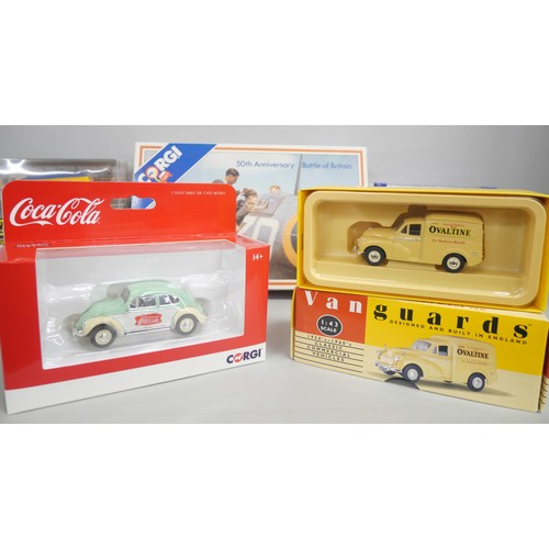 2153 - Seven Corgi vehicles to include 50th Anniversary Battle of Britain field vehicles, Morris Minor Van,... 