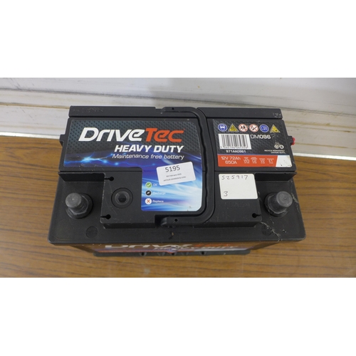 5195 - A Drive-Tec DM096 12v 72AH 650A heavy duty maintenance free battery