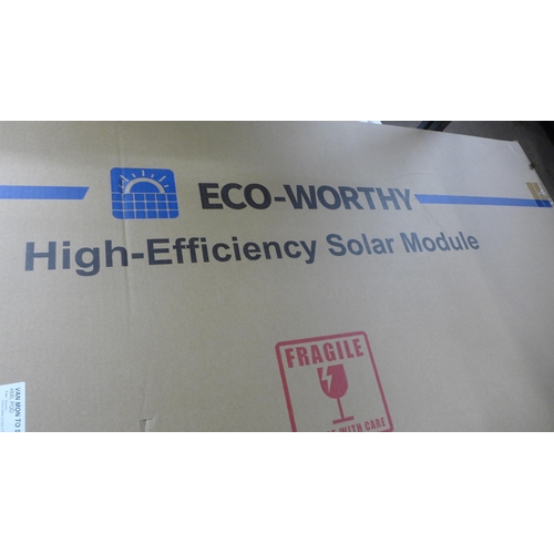 5216 - Six Eco-Worthy 18v high efficiency solar modules (1355 x 690 x 35mm) with an Eco-Worthy solar invert... 