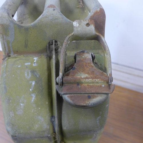 5225 - A vintage metal 20 litre jerry can marked '1965' and one other metal petrol can